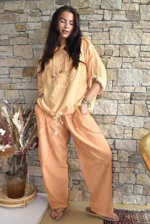 Rustic Nature Linen Blend Hippie Shake Hoodie Washed Cayenne